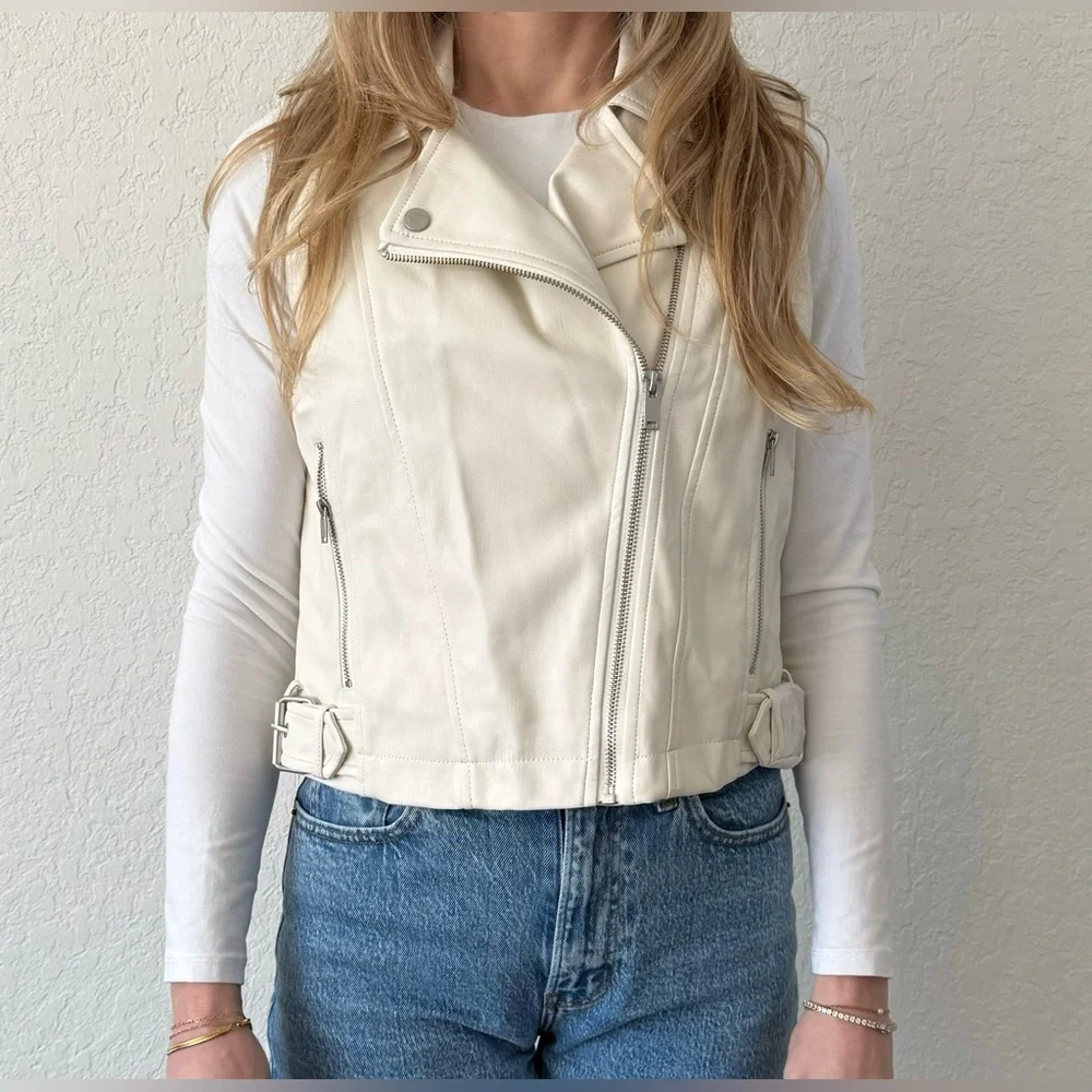 Anthropologie White Faux Leather Moto Vest – Size Small - Picture 5 of 8